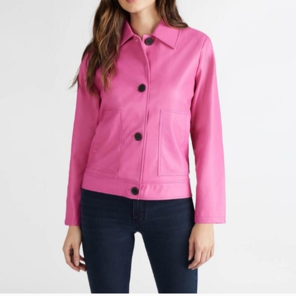 NVLT Anthropologie Jazzy Women's Size Large Pink Vegan Leather Jacket New - Picture 1 of 6